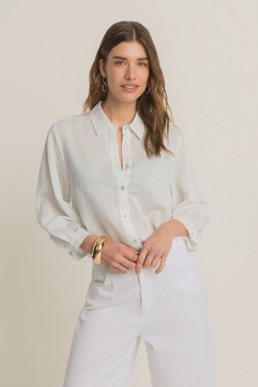 Expresso Blouse met geborduurde details off-white