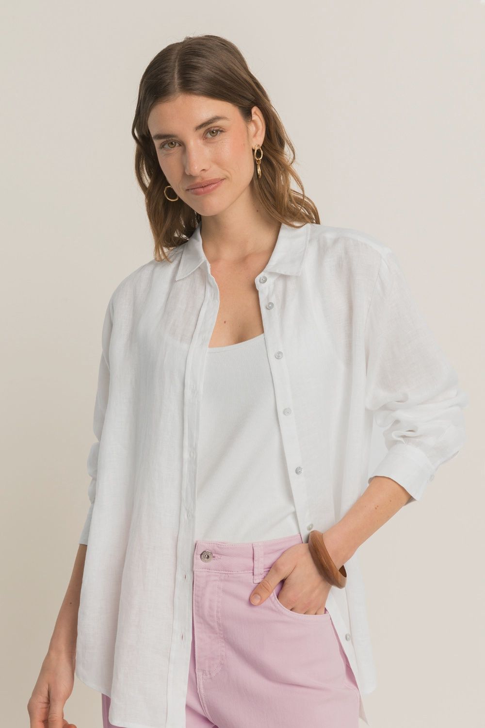 Expresso Blouse linnen mouwdetail wit