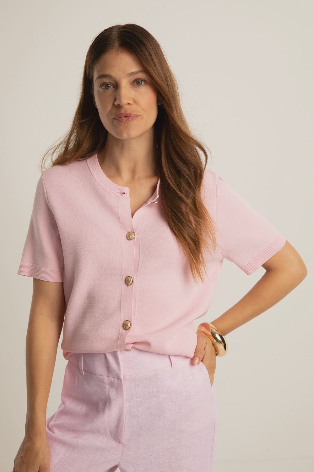 Expresso vest met knopen pink lady