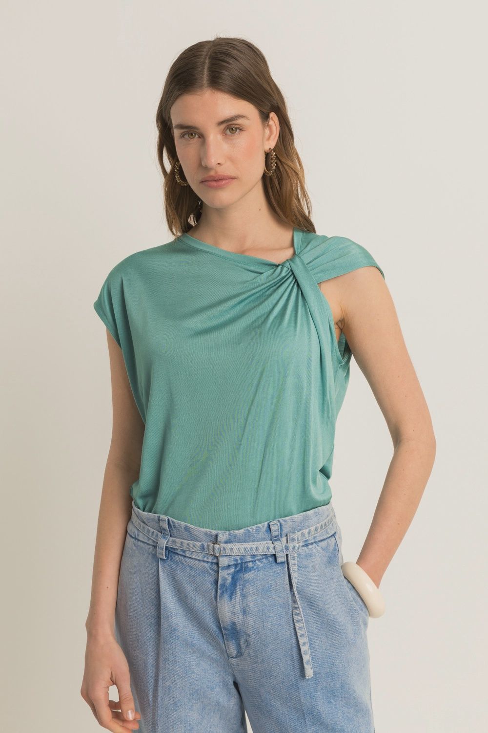 Expresso Top jersey met knoop detail groen