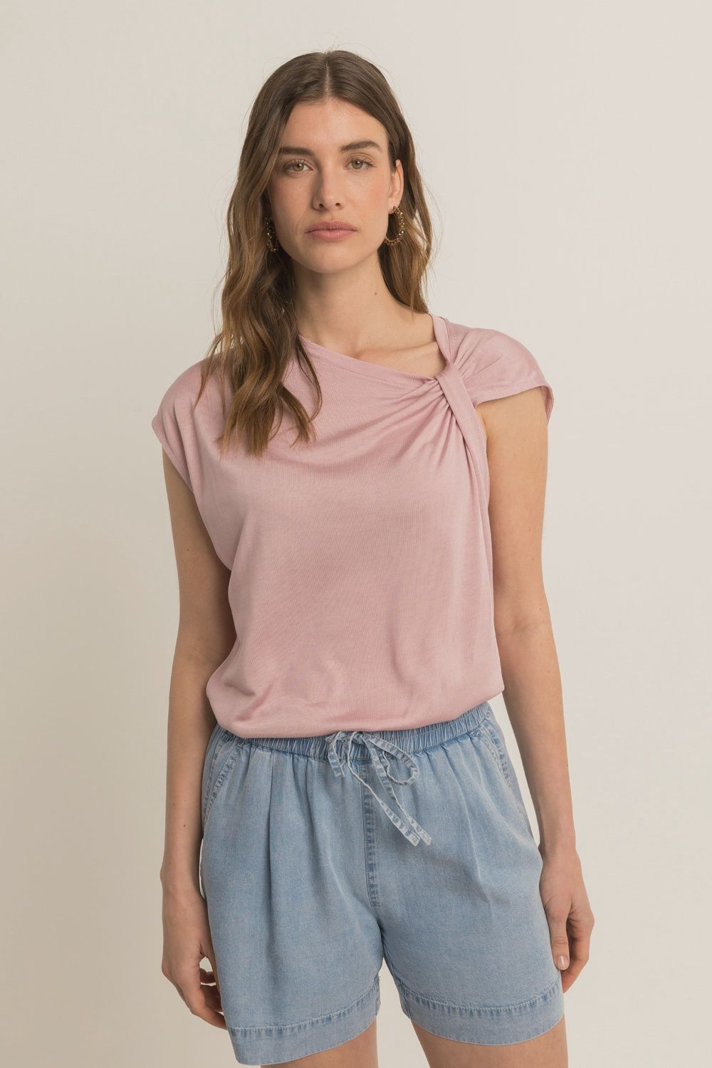 Expresso Top jersey met knoop detail roze
