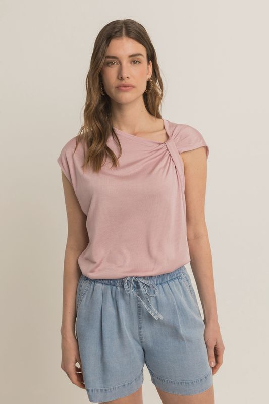 Expresso Top jersey met knoop detail roze
