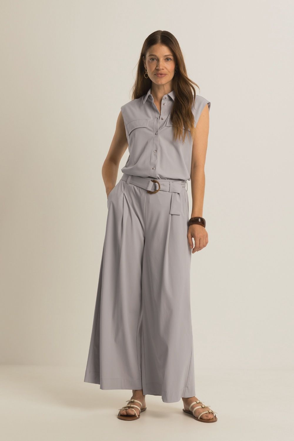 Expresso Broek 7/8 wide travel licht grijs