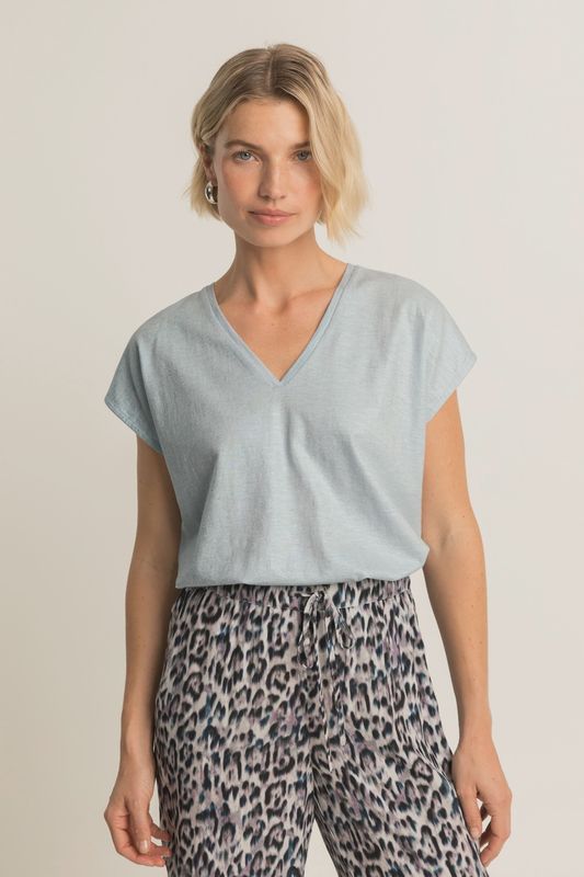 Expresso Glanzende top met V-hals baby blue