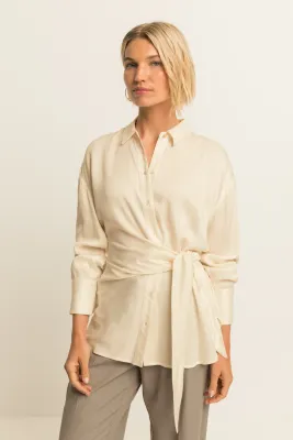 Expresso Blouse satijn met knoop creme