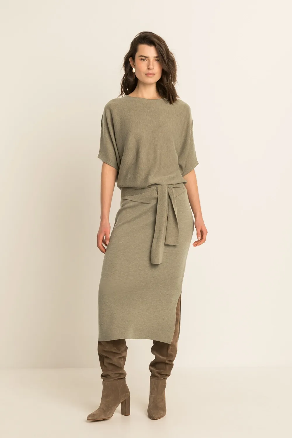 Expresso Rok gebreid recht met split bruin/taupe