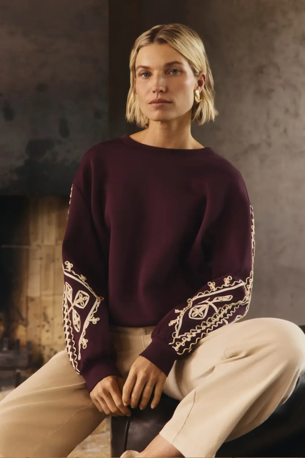 Expresso Sweater met lint borduursel paars
