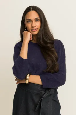 Expresso Fijngebreide trui ronde hals donker blauw