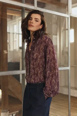Expresso Paisleyblouse met contrastdetail multicolor