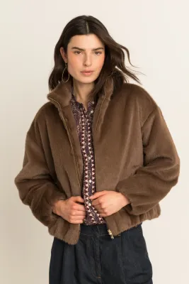 Expresso Kort faux fur jacket taupe bruin
