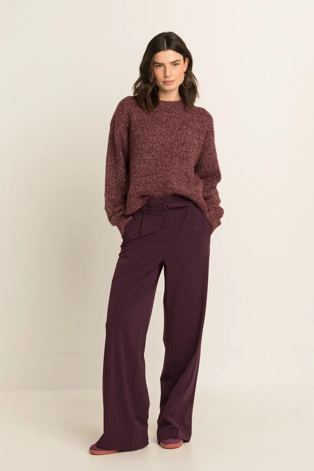 Expresso Pantalon travel met centuurdetail bordeaux