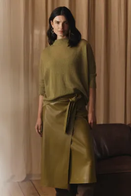 Expresso Leerlook rok met overslag olijfgroen