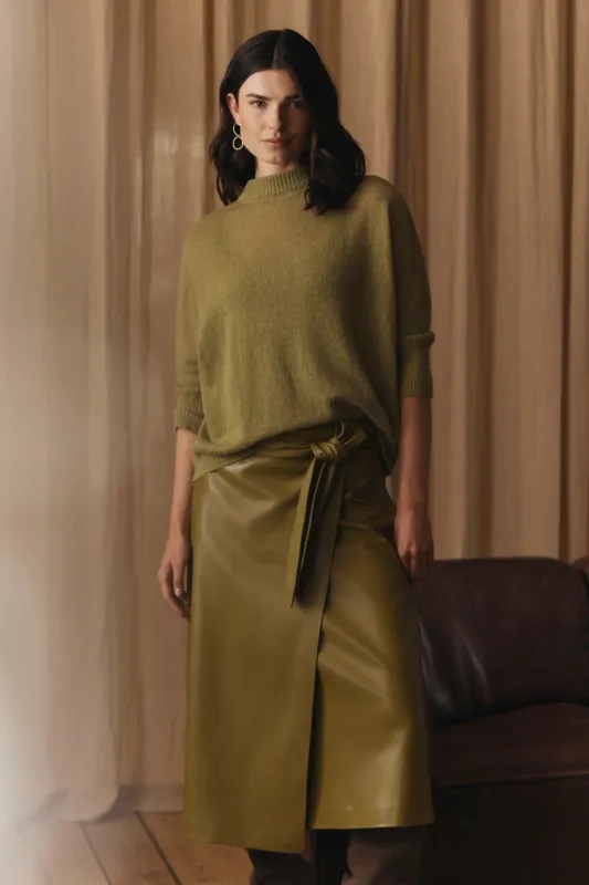 Expresso Leerlook rok met overslag olijfgroen