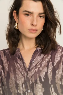 Expresso Blouse met metallic print dove grey
