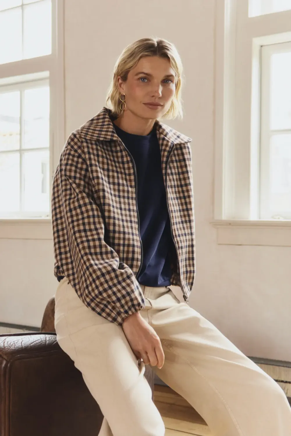 Expresso Jacket check ruit zand/bruin/blauw