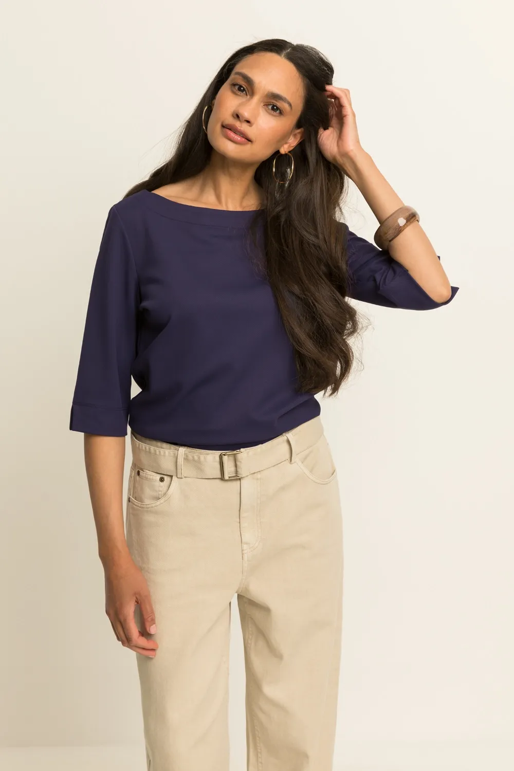 Expresso Top travel op met boothals blauw