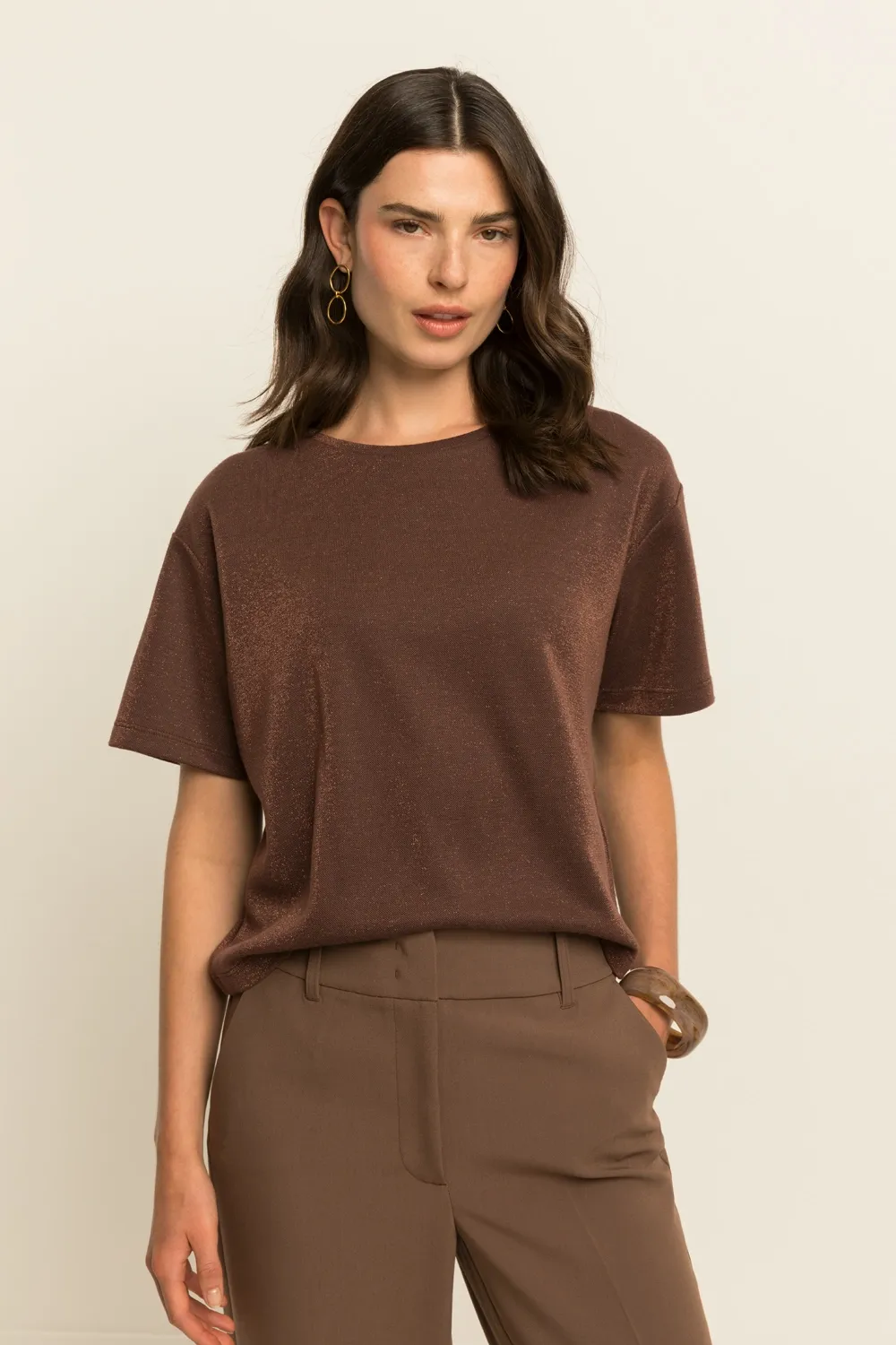 Expresso Top met lurex bruin