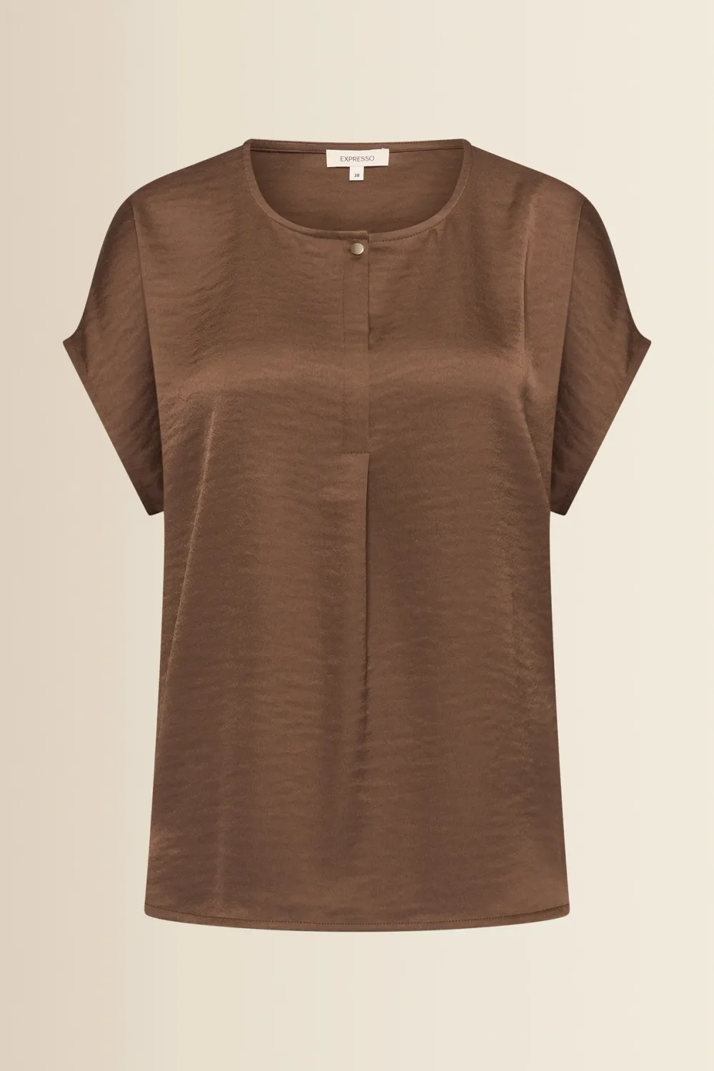 Expresso Satijlook top met knoopdetail bruin
