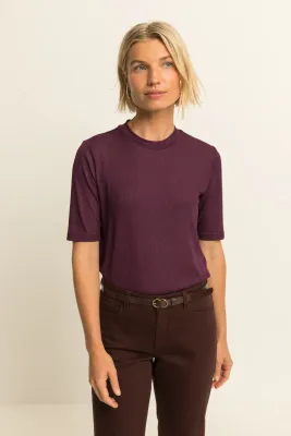 Expresso Top korte mouw metallic bordeaux