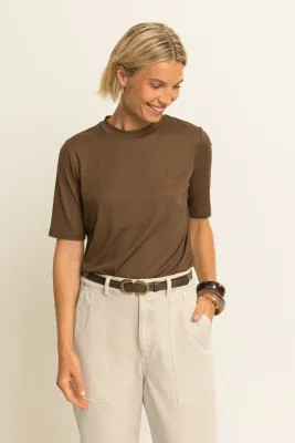Expresso Top korte mouw metallic bruin