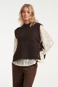 Smashed Lemon Mouwloze gebreide top met strikdetails dark brown