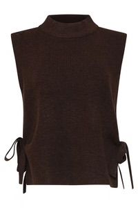 Smashed Lemon Mouwloze gebreide top met strikdetails dark brown