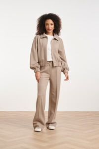 Smashed Lemon Wide Leg Broek van geweven stof met visgraatstructuur taupe
