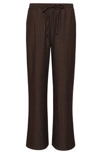Smashed Lemon Donkerbruine broek met krijtstreep en elastische tailleband dark brown