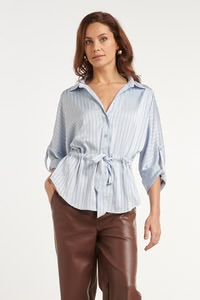 Smashed Lemon Blouse met structuurstreep en tailleceintuur light blue