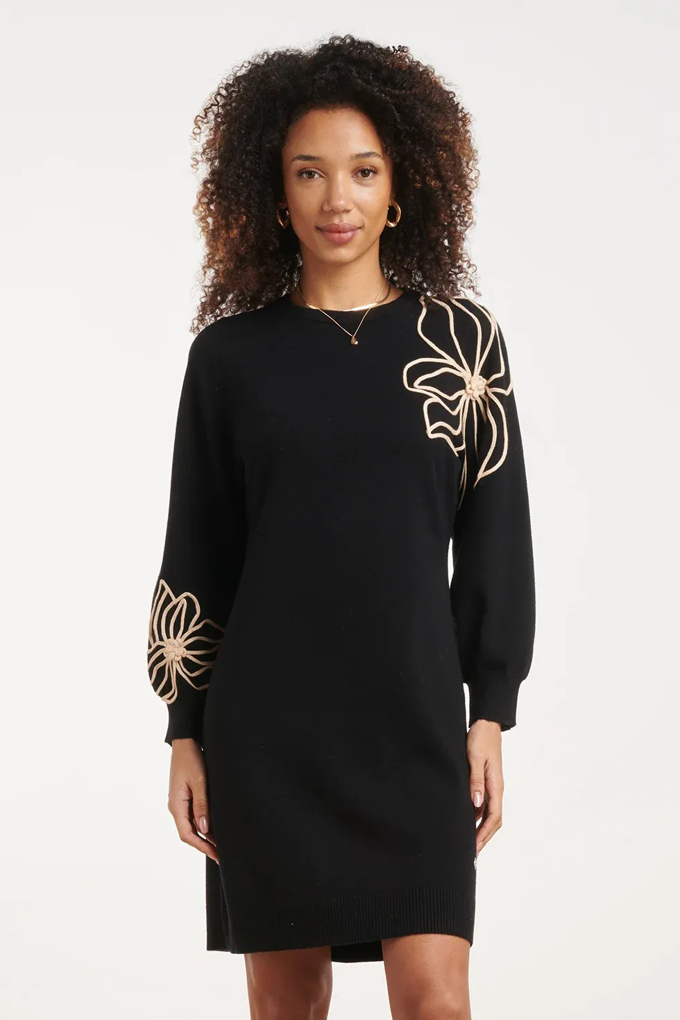 Smashed Lemon Jurk gebreid met bloem applicatie zwart
