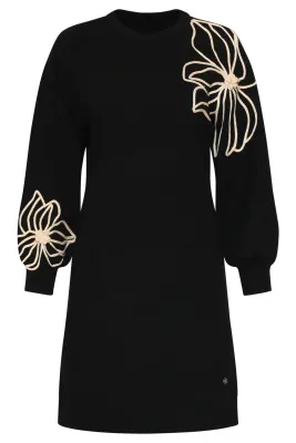 Smashed Lemon Jurk gebreid met bloem applicatie zwart