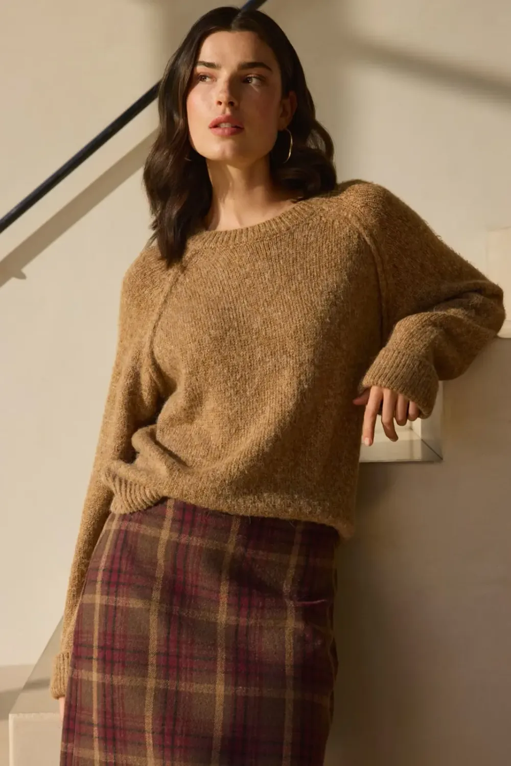 Expresso Trui raglan detail tobacco brown