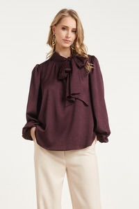 Smashed Lemon Blouse satijnlook met strik aubergine