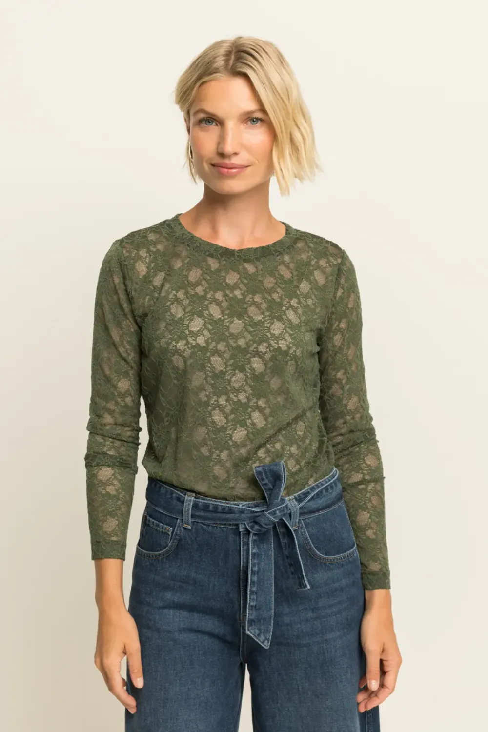 Expresso Top kant met lange mouw groen