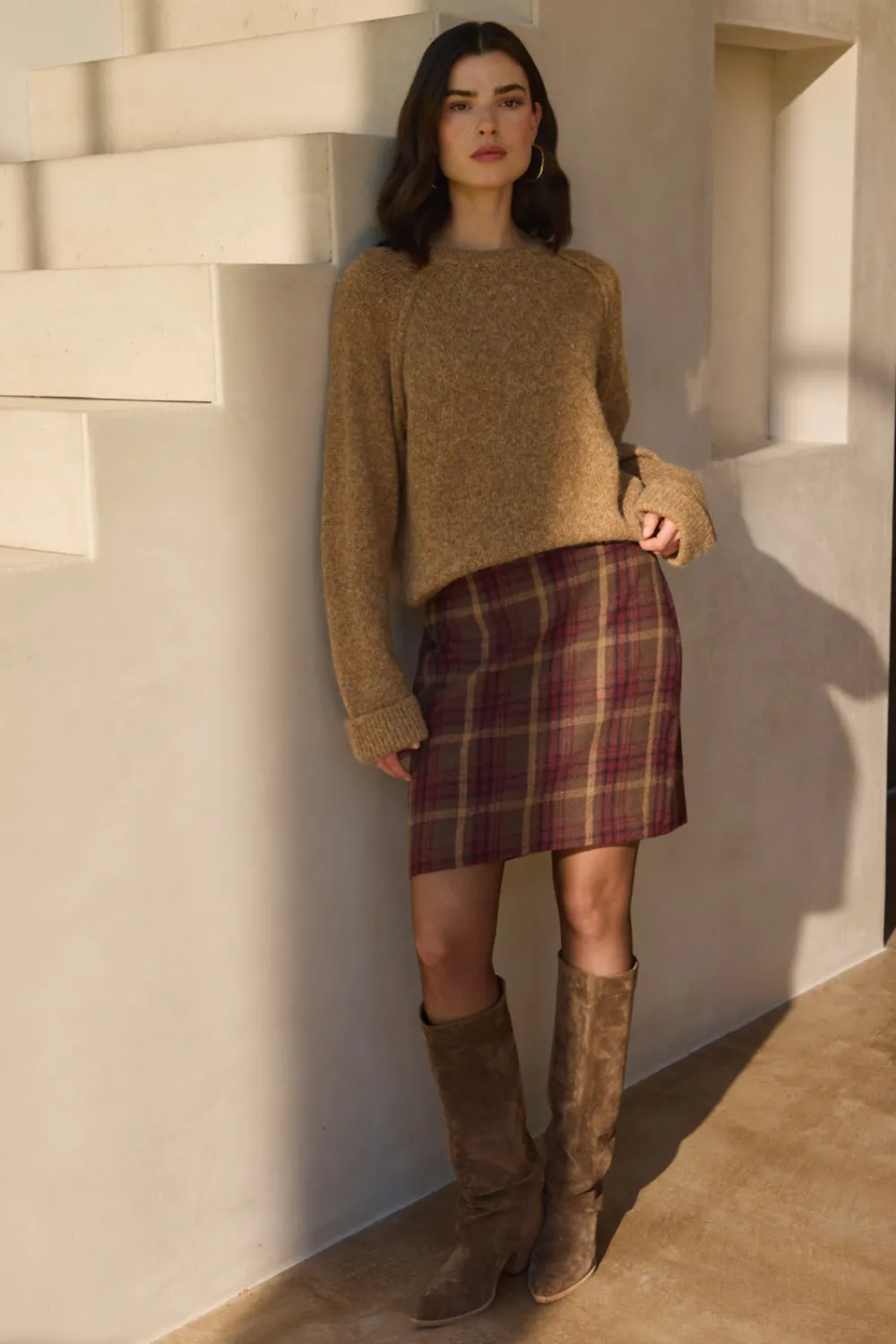 Expresso Rok check ruit camel/red