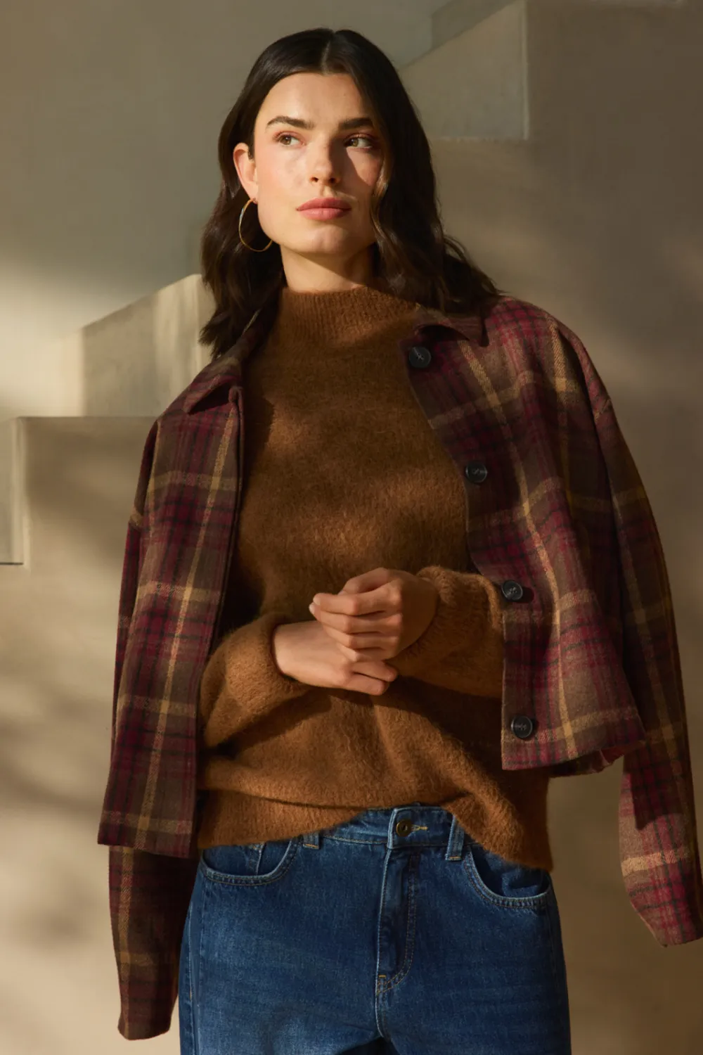 Expresso Jacket check ruit camel/red