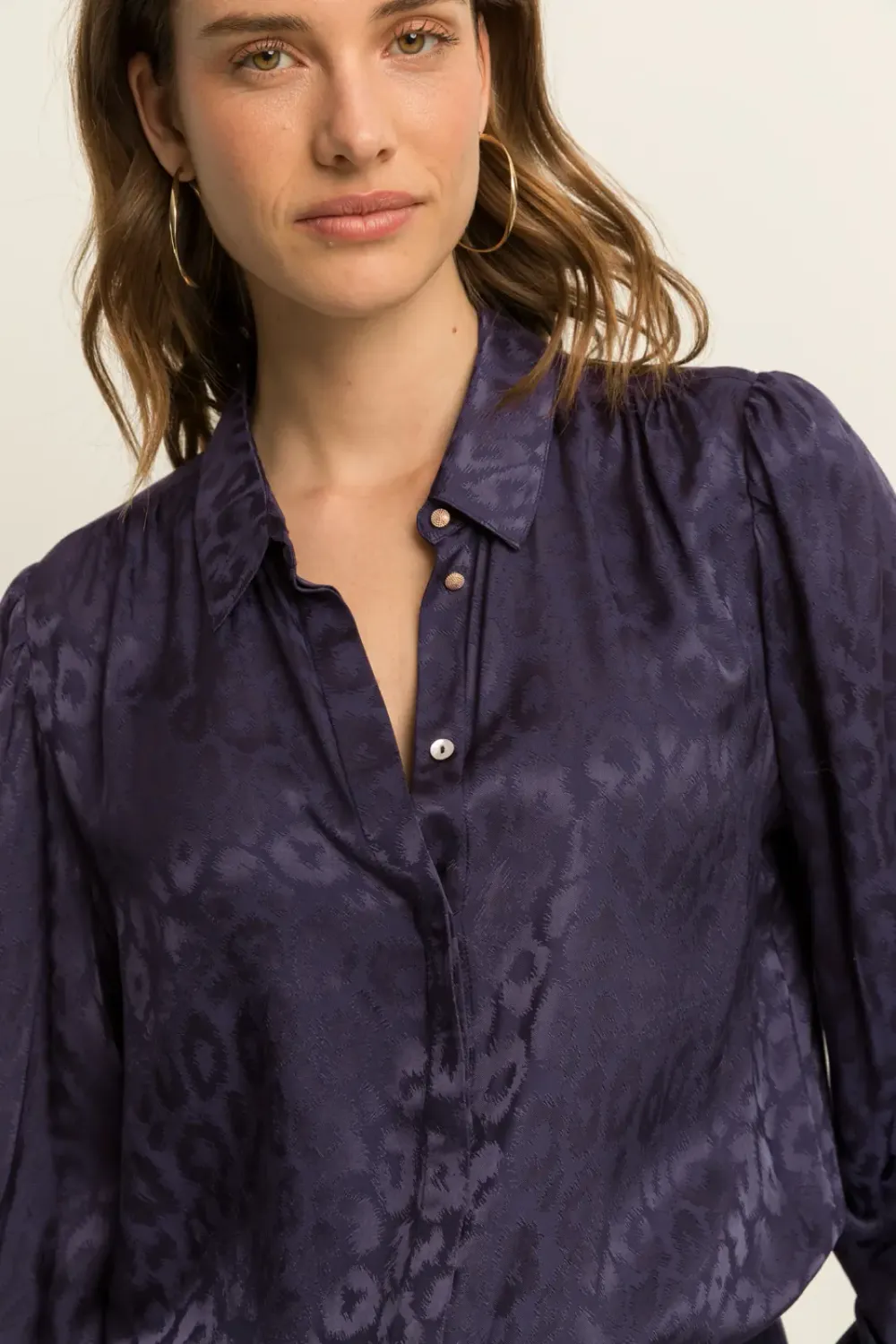 Expresso Blouse jaquard animal geweven donkerblauw