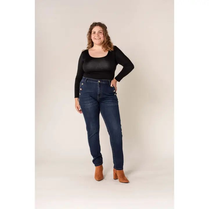 Curve size jeans, donkerblauw