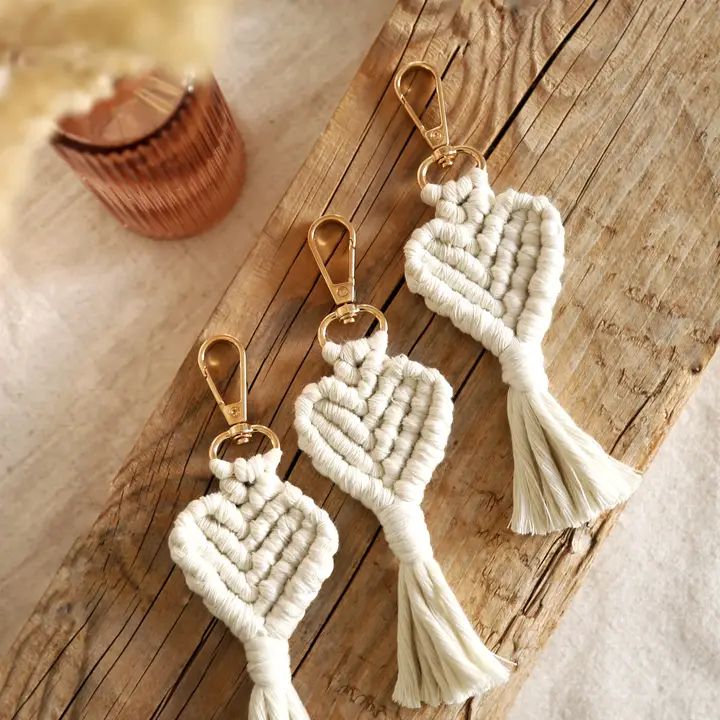 Sleutelhanger macramé hart, naturel