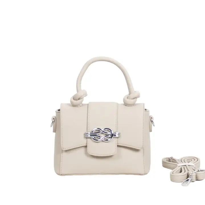 Handtas met klep en schouderriem, beige