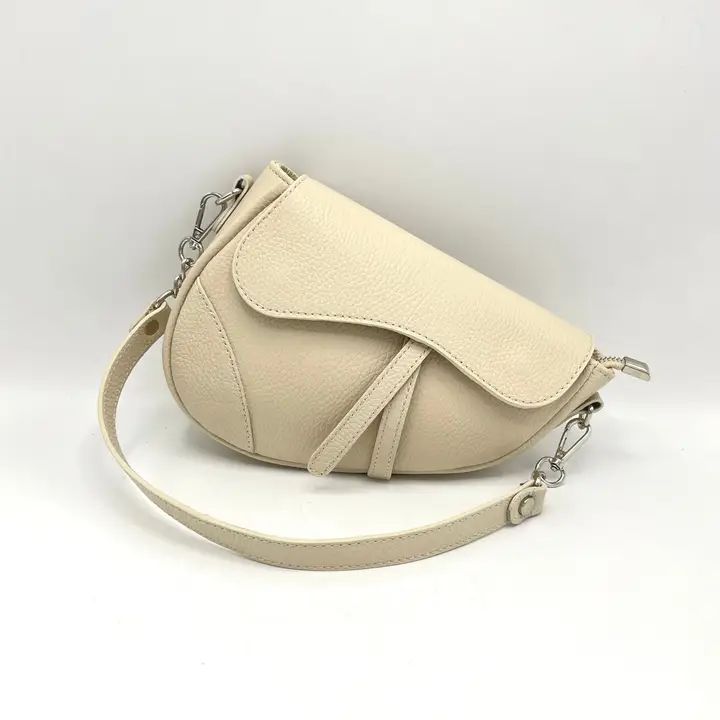 Leder schoudertas, beige