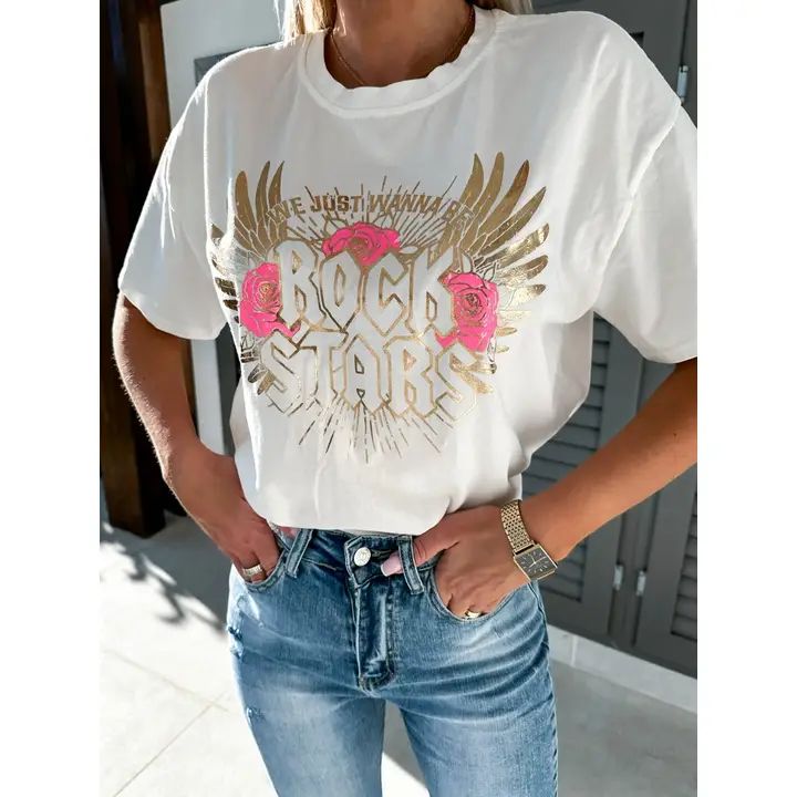 T-shirt Rock Stars, wit, 1 maat