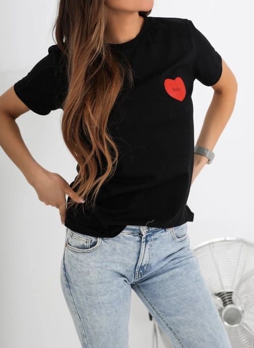 T-shirt met hart, zwart, 1 maat