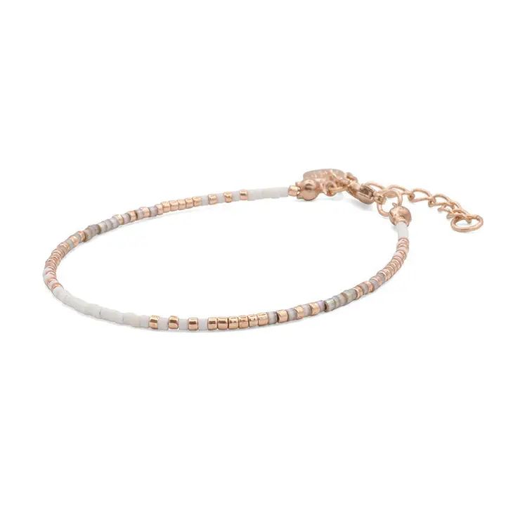 Fijne armband, wit en zand, rosé goud, Mint 15