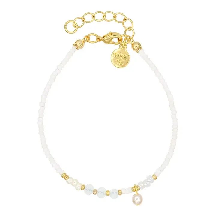 Armband, wit en parelmoer, goud, Mint 15