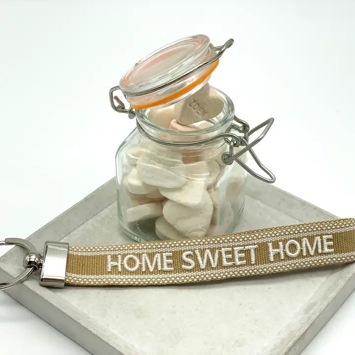 Sleutelhanger, Home sweet home, beige