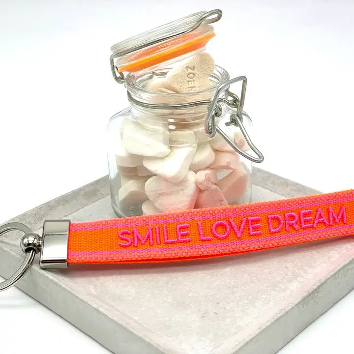 Sleutelhanger, Smile love dream, oranje/fuchia