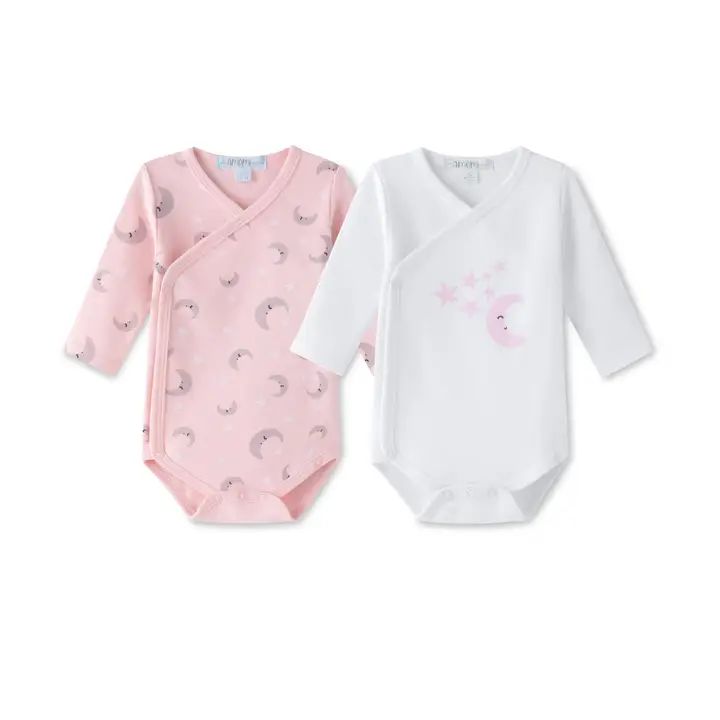 Romper met lange mouwen roze/wit, 2-delig