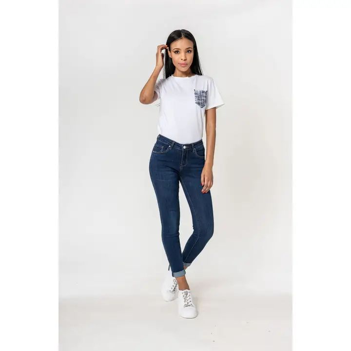 Jeans met lage taille en stretch, donkerblauw