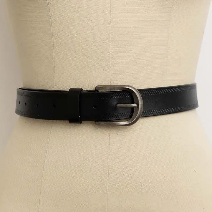 Leder riem met patroon, zwart